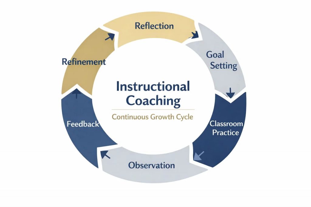 Instructional coaching supports sustained growth through reflection, practice, and feedback.
